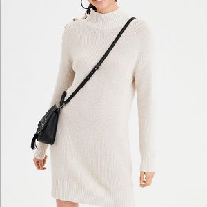 Natural AE Button Shoulder Mock Neck Sweater Dress